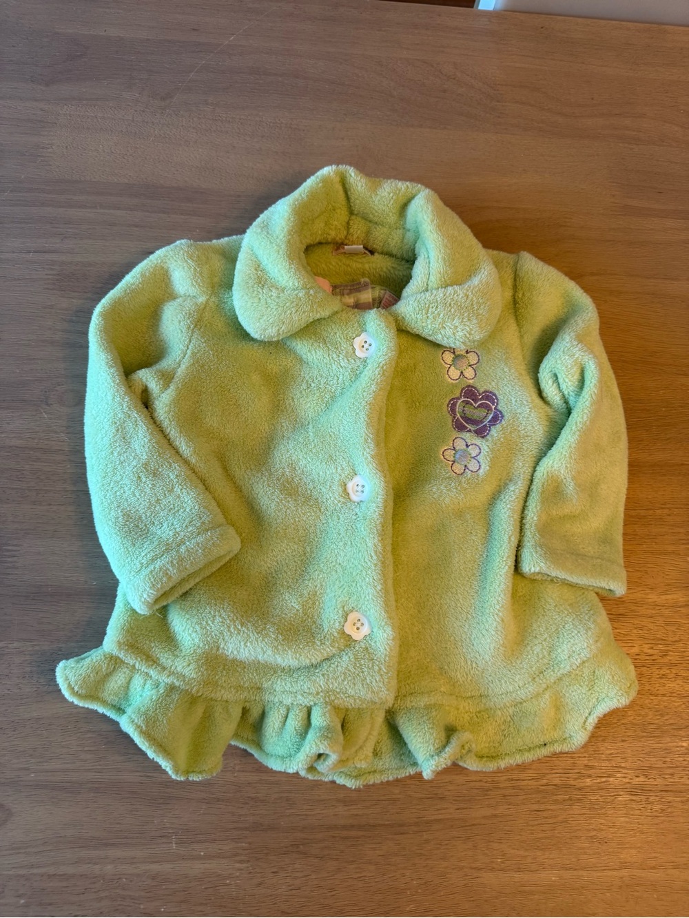 Vintage Baby Q plush embroidered coat with floral buttons & matching undershirt